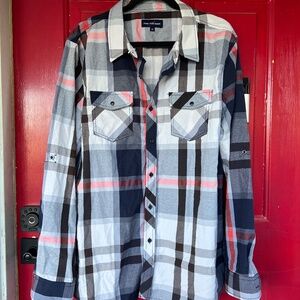 Men's Fire and Rain Long Sleeve Flannel Shirt Red Blue Black XXL